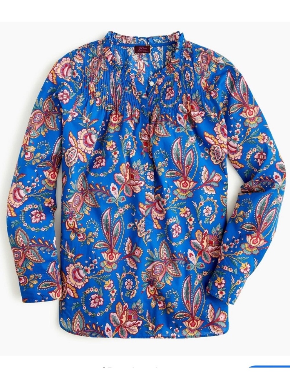 J. Crew Liberty Fabric Flora Belle Floral Ruffle Pleated Popover Blouse Blue 10